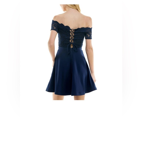 City Studios Juniors' Off-The-Shoulder Fit Flare Dress - Picture 2 of 9